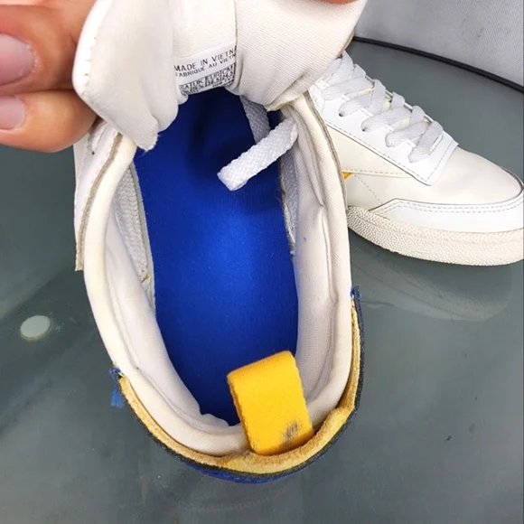 Reebok Club White Blue Yellow Leather Athletic Lace Low Top Shoe Size 6 - Picture 10 of 11